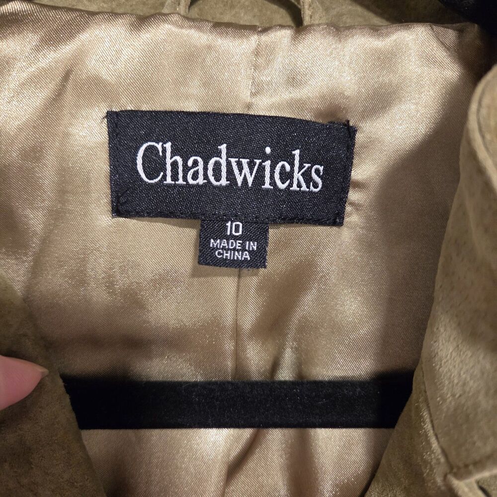 CHADWICKS Suede Leather Jacket 10 Womens Olive Button Up Blazer Classic NEW Y2K - Picture 8 of 12